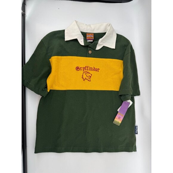 NWT Vintage Y2K 2000s Harry Potter Gryffindor Rugby Polo Shirt Kids Size 8 Green - Picture 1 of 4